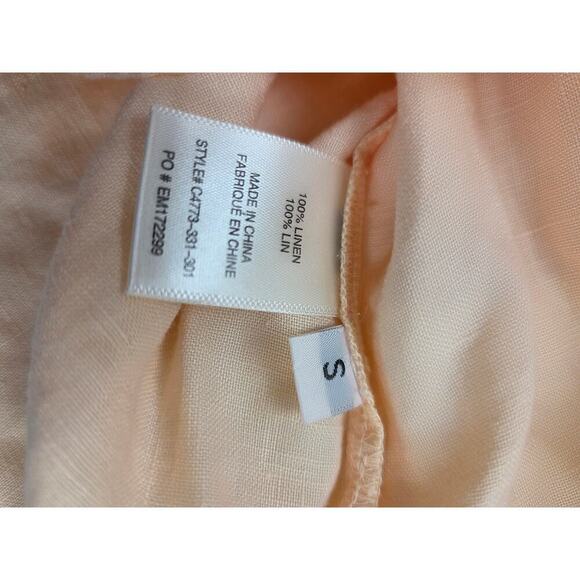 Anthropologie Cloth & Stone Peach Peasants Blouse Women's S Linen Tie Neck Boho - Picture 7 of 7